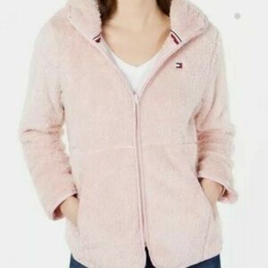 Tommy Hilfiger Pale Pink Fluffy Zip-Up Sweater Jacket